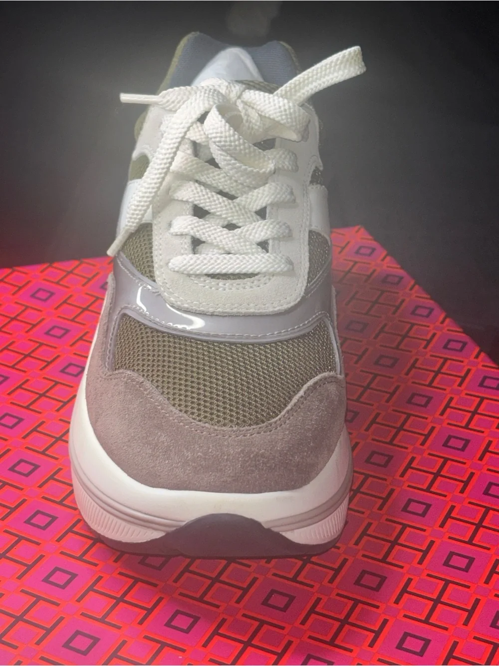 Tory Burch Olive Green and Gray Chunky Lace-Up Sneaker